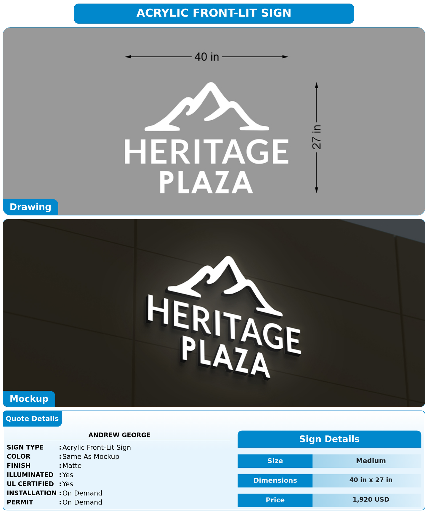 CUSTOM MOCKUP SIGN FOR Andrew George