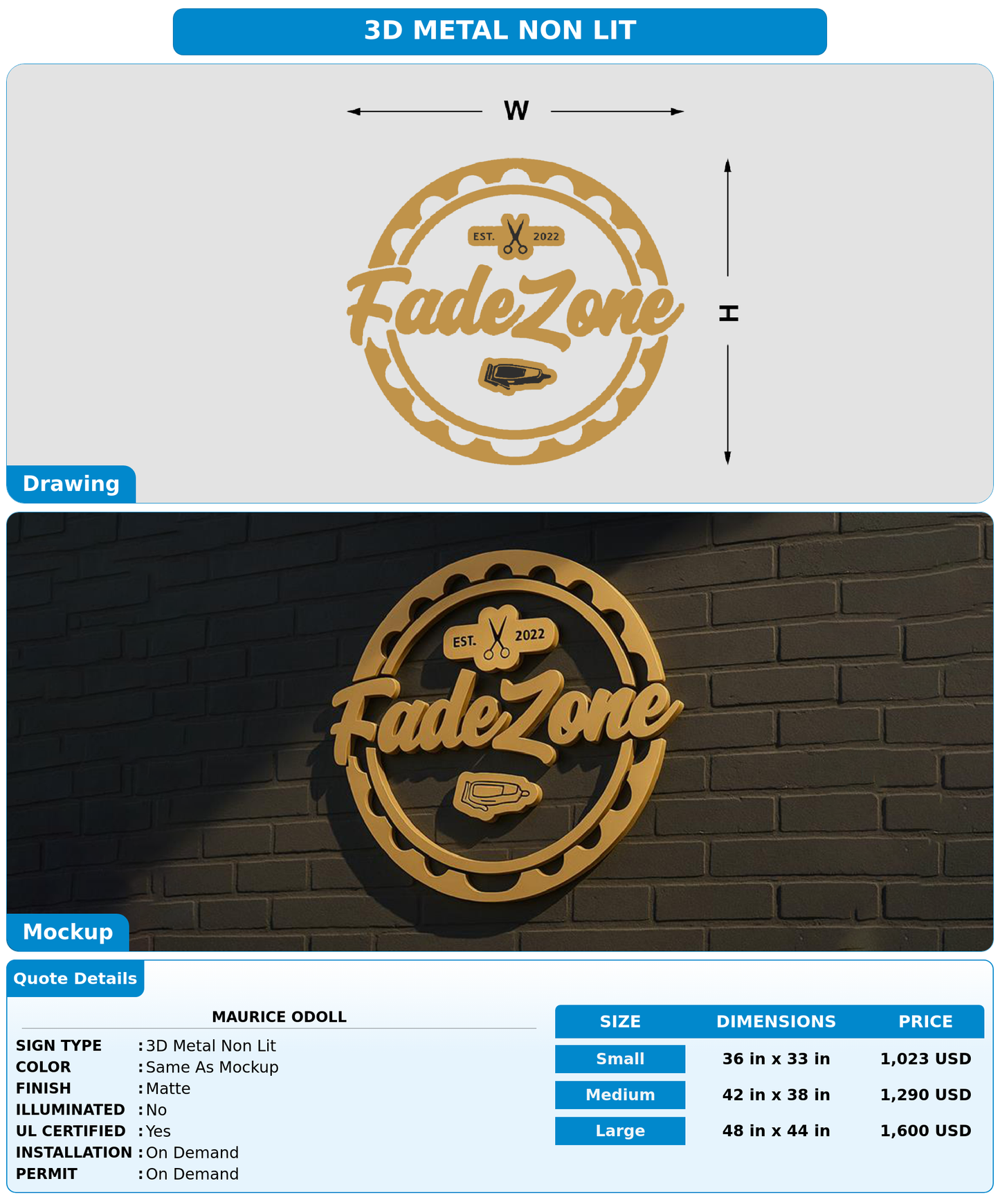 CUSTOM MOCKUP SIGN FOR Maurice ODoll