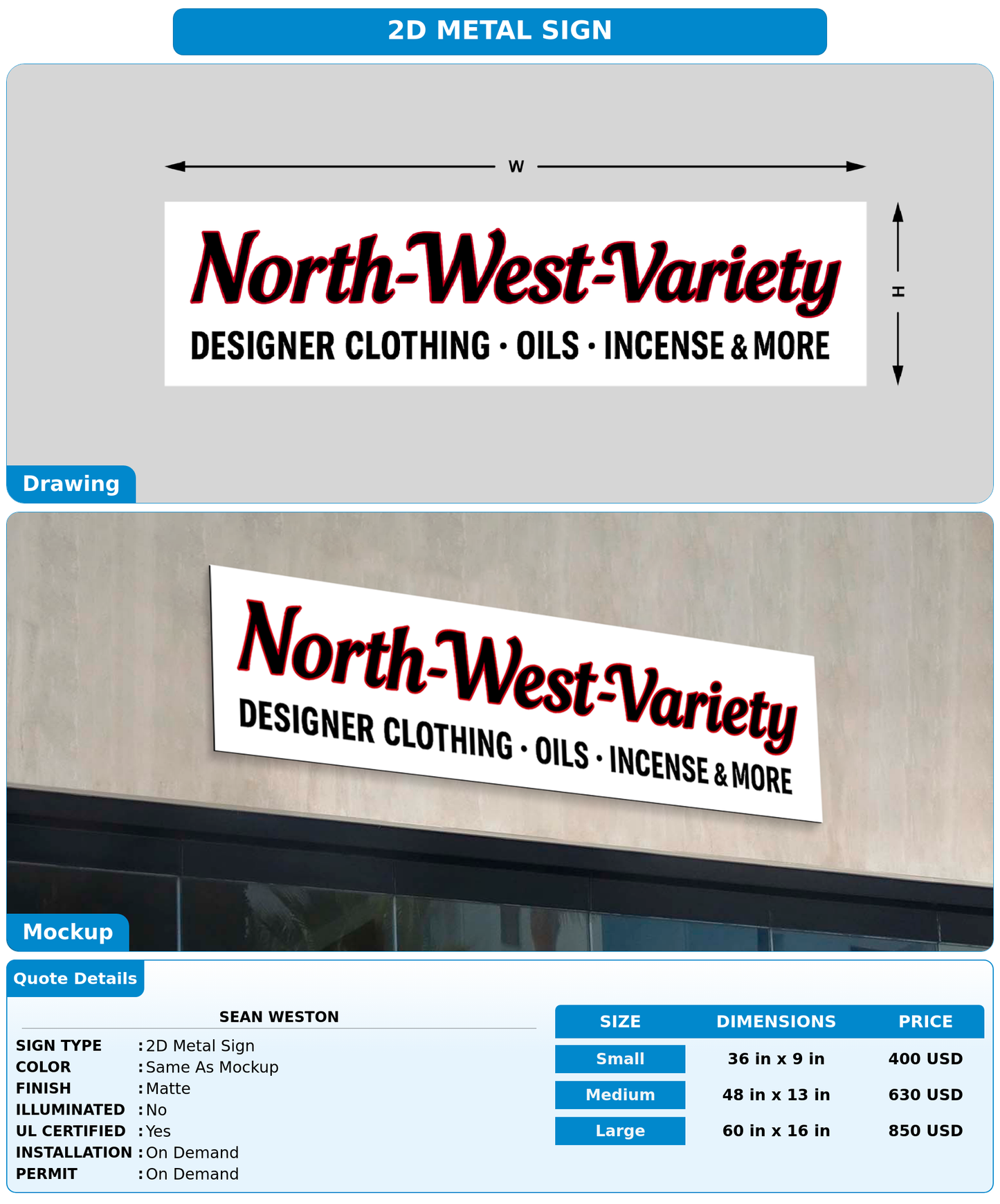 CUSTOM MOCKUP SIGN FOR Sean Weston