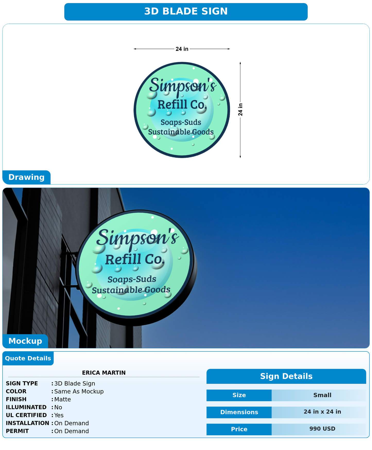 CUSTOM MOCKUP SIGN FOR ERICA MARTIN