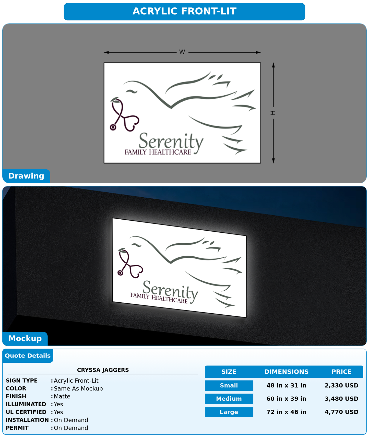 CUSTOM MOCKUP SIGN FOR Cryssa Jaggers