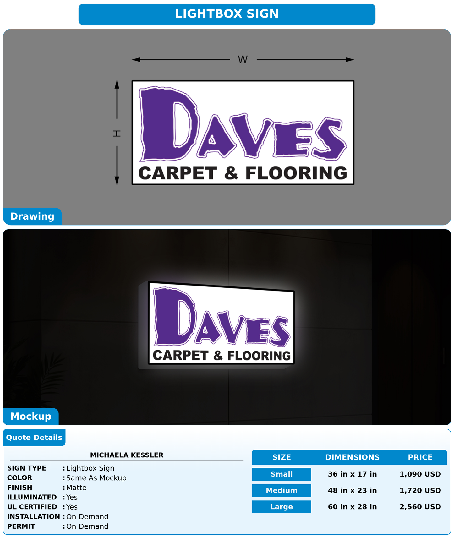 CUSTOM MOCKUP SIGN FOR Michaela Kessler