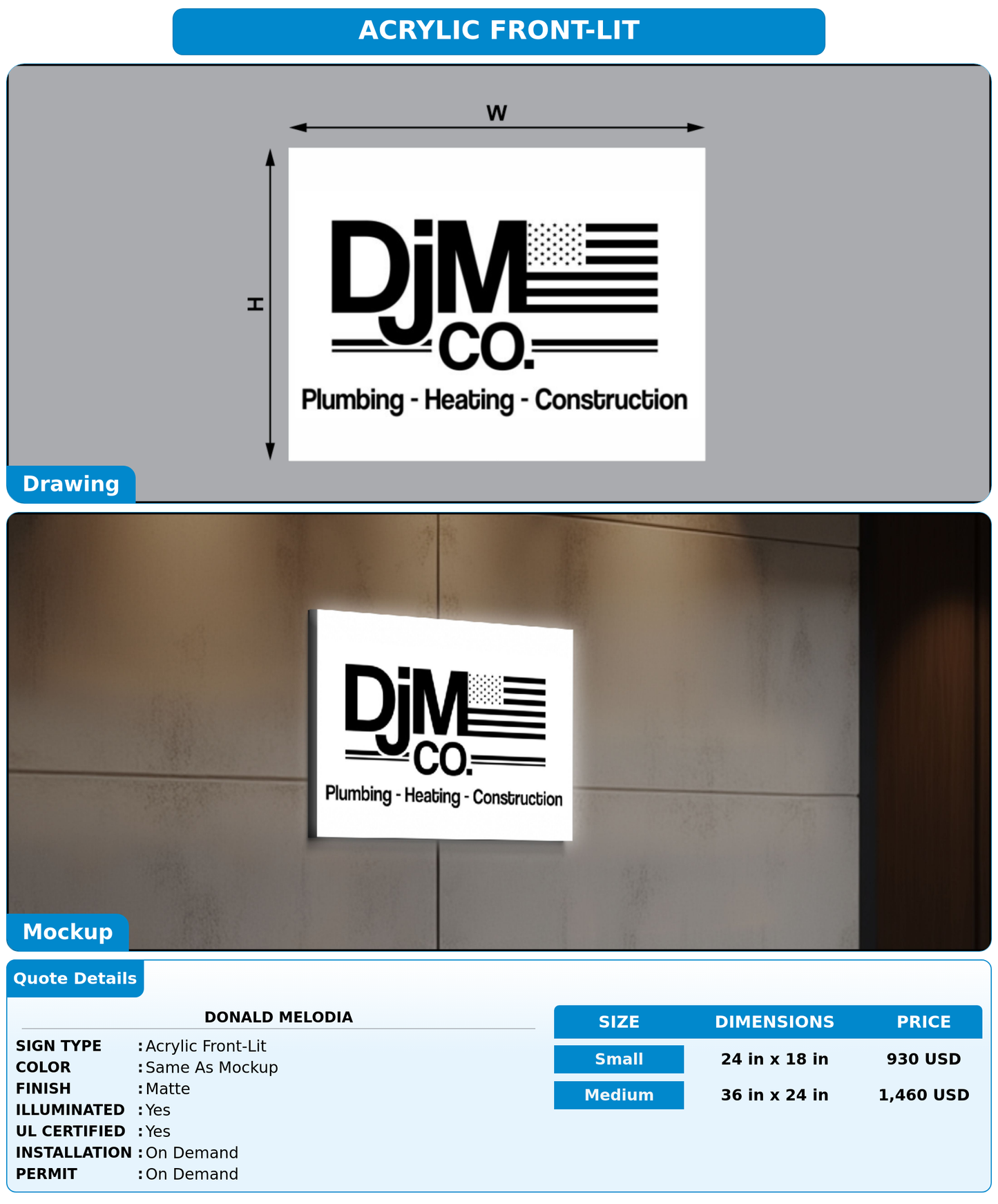 CUSTOM MOCKUP SIGN FOR Donald Melodia