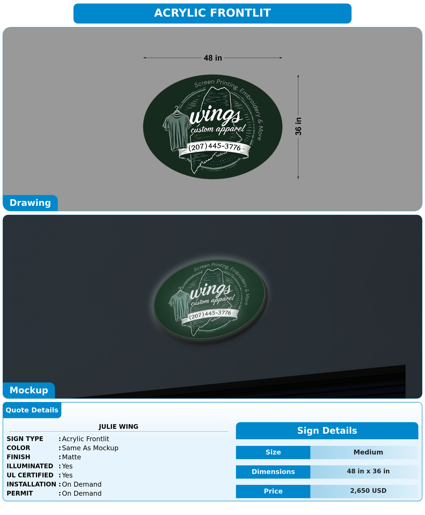 CUSTOM MOCKUP SIGN FOR Julie Wing