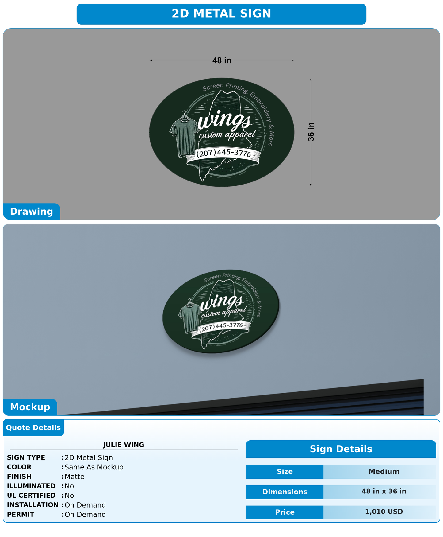 CUSTOM MOCKUP SIGN FOR Julie Wing
