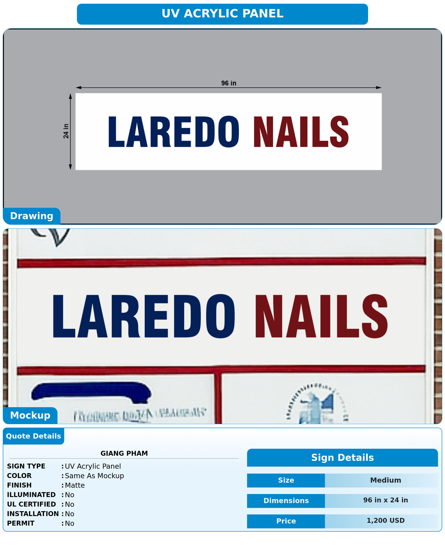 CUSTOM MOCKUP SIGN FOR Giang Pham