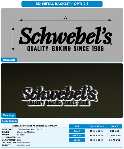 CUSTOM MOCKUP SIGN FOR Jessica Rhinehart at Schwebel's Bakery