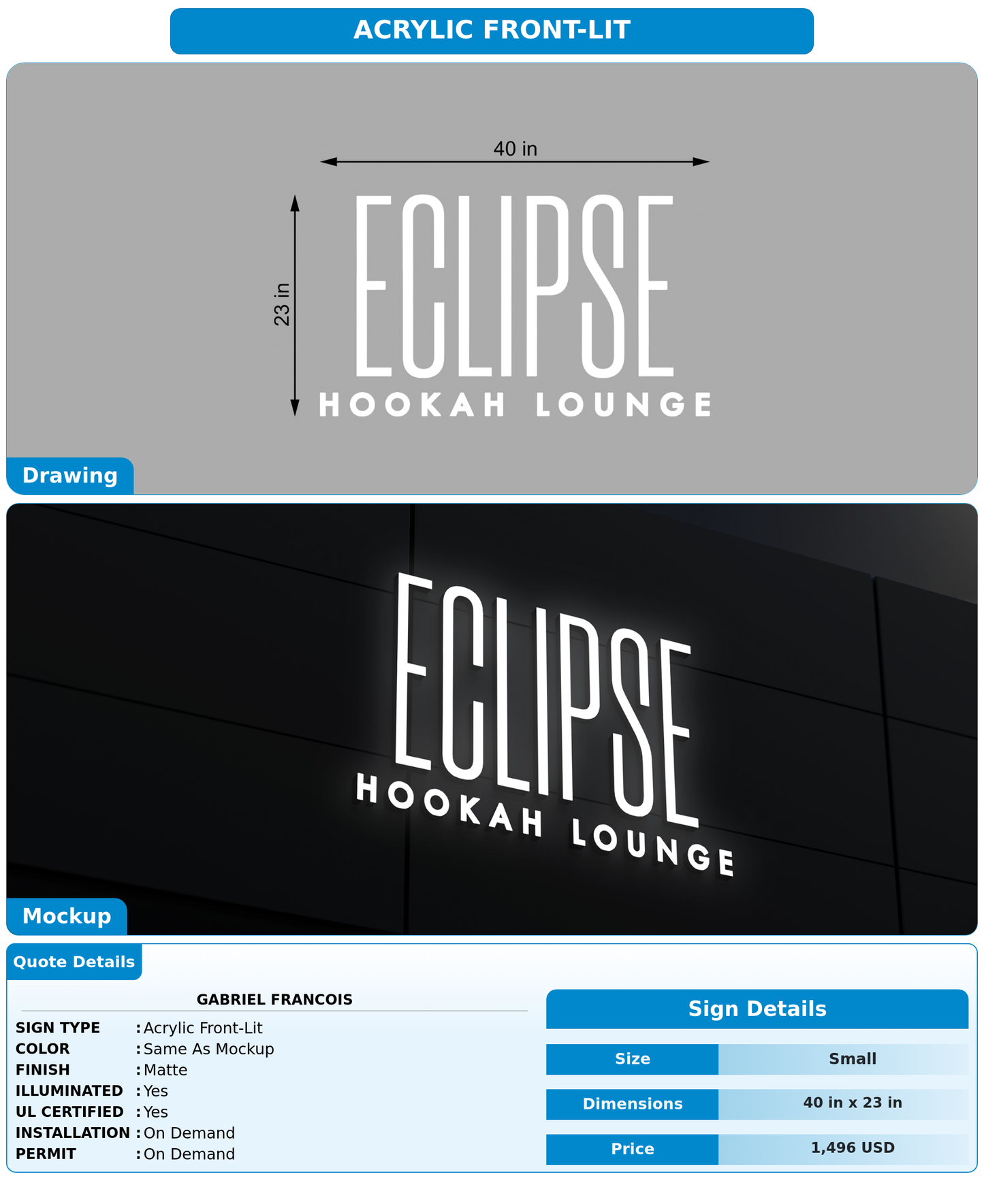 CUSTOM MOCKUP SIGN FOR Gabriel Francois