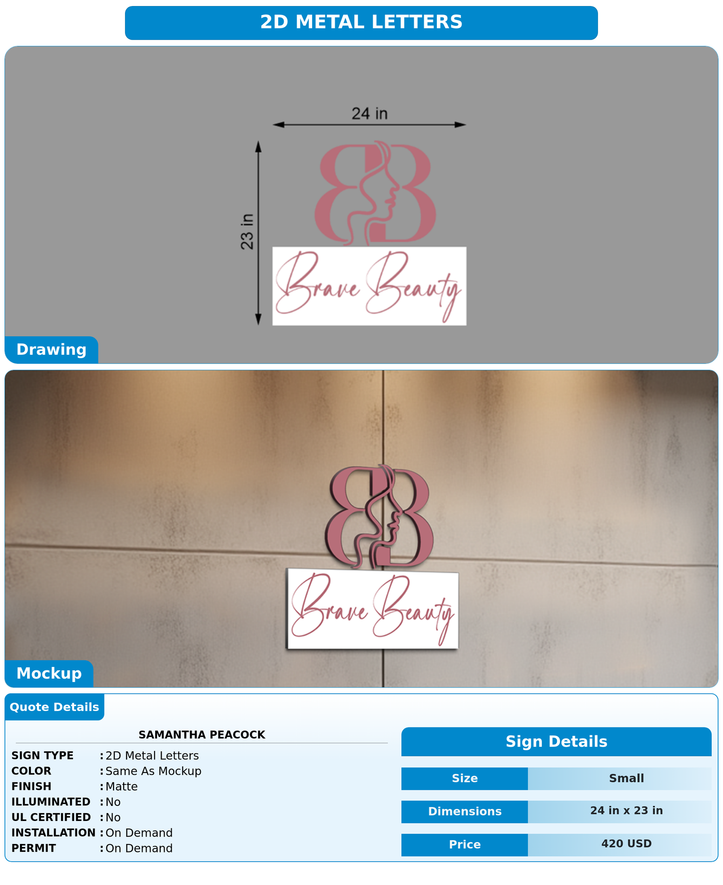 CUSTOM MOCKUP SIGN FOR Samantha Peacock