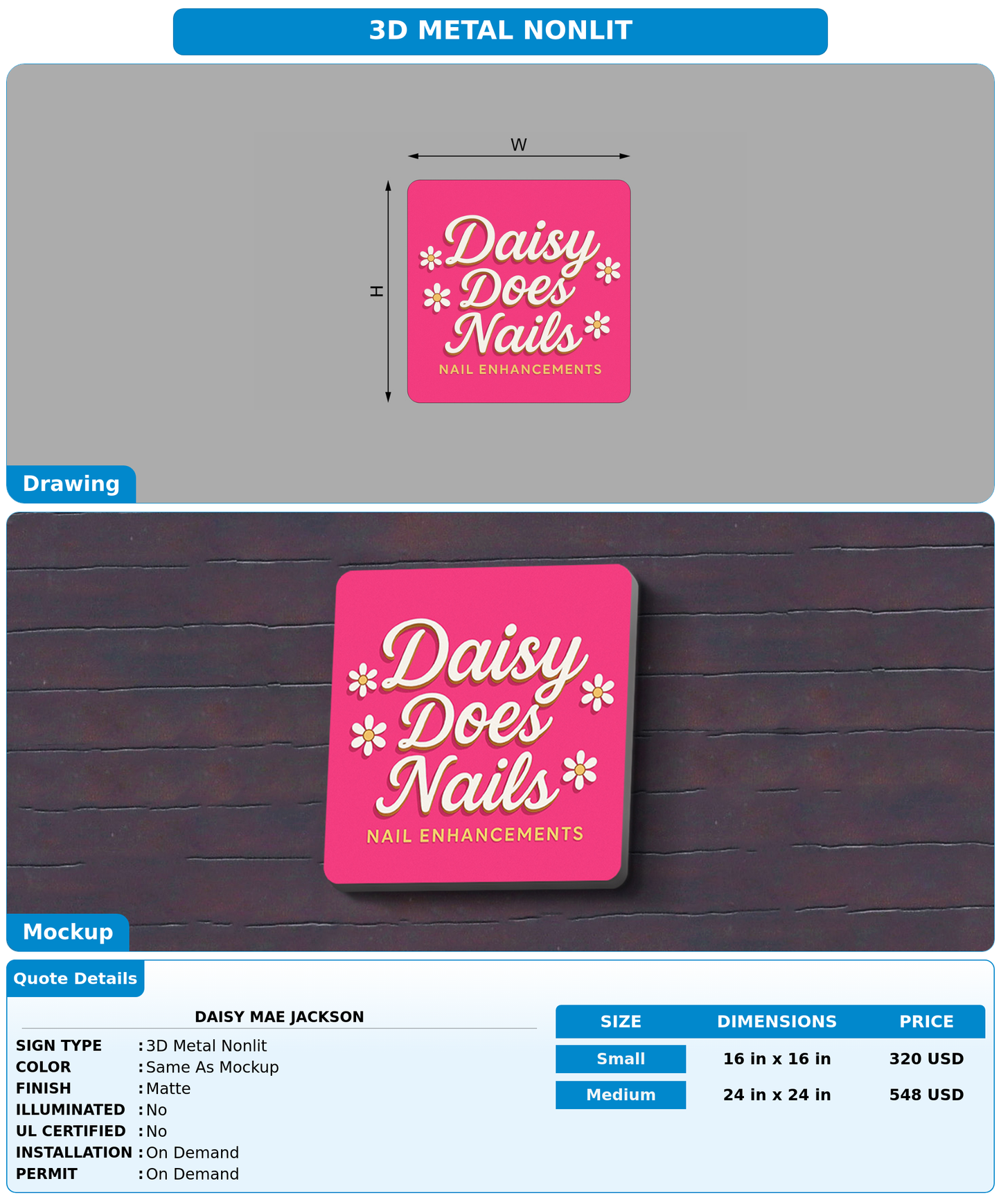 CUSTOM MOCKUP SIGN FOR Daisy Mae jackson
