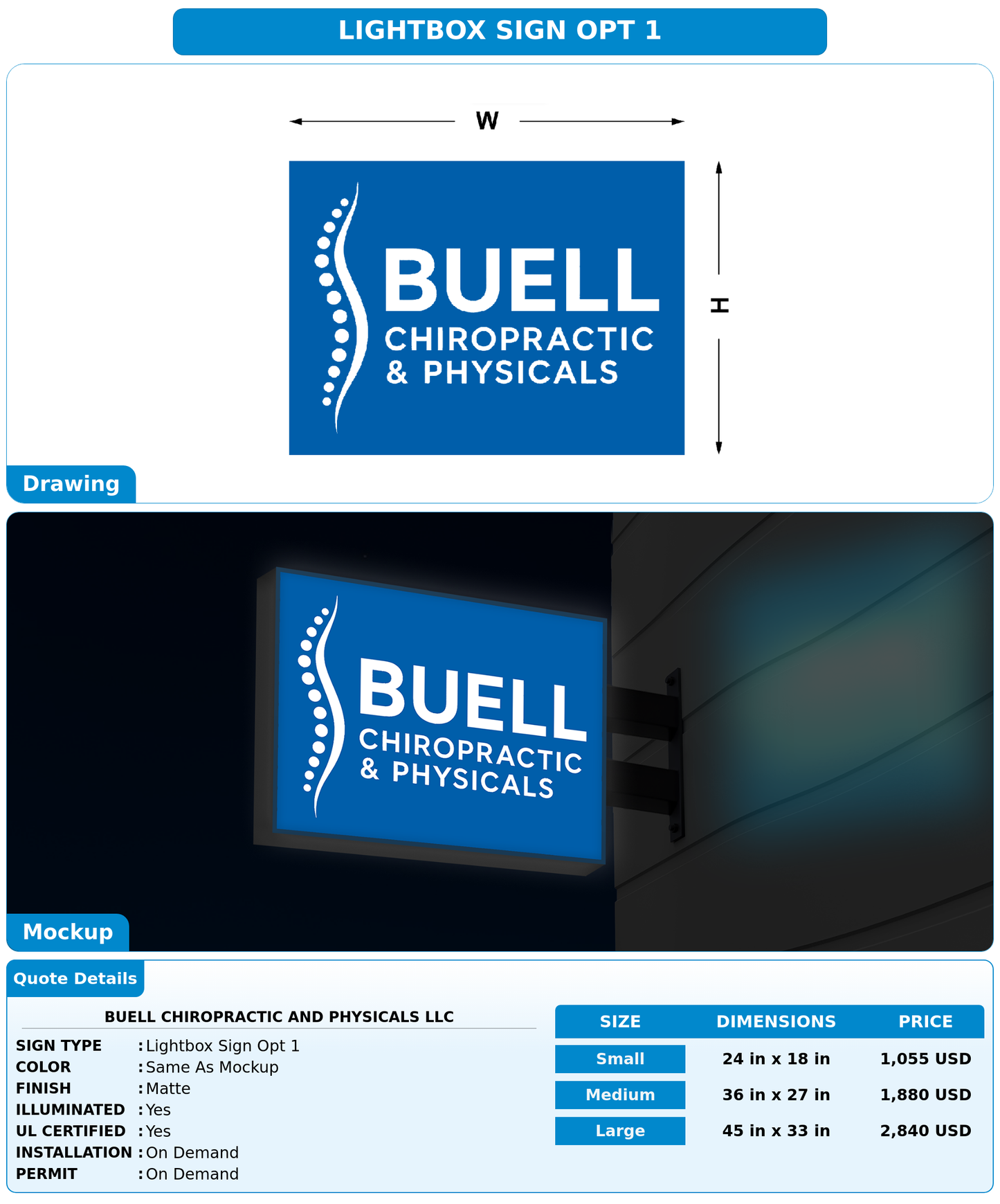 CUSTOM MOCKUP SIGN FOR Buell chiropractic and physicals llc