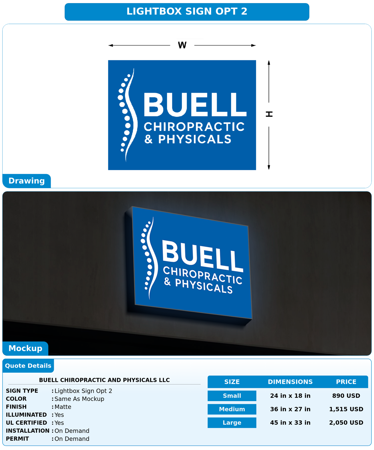 CUSTOM MOCKUP SIGN FOR Buell chiropractic and physicals llc