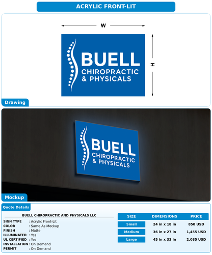 CUSTOM MOCKUP SIGN FOR Buell chiropractic and physicals llc