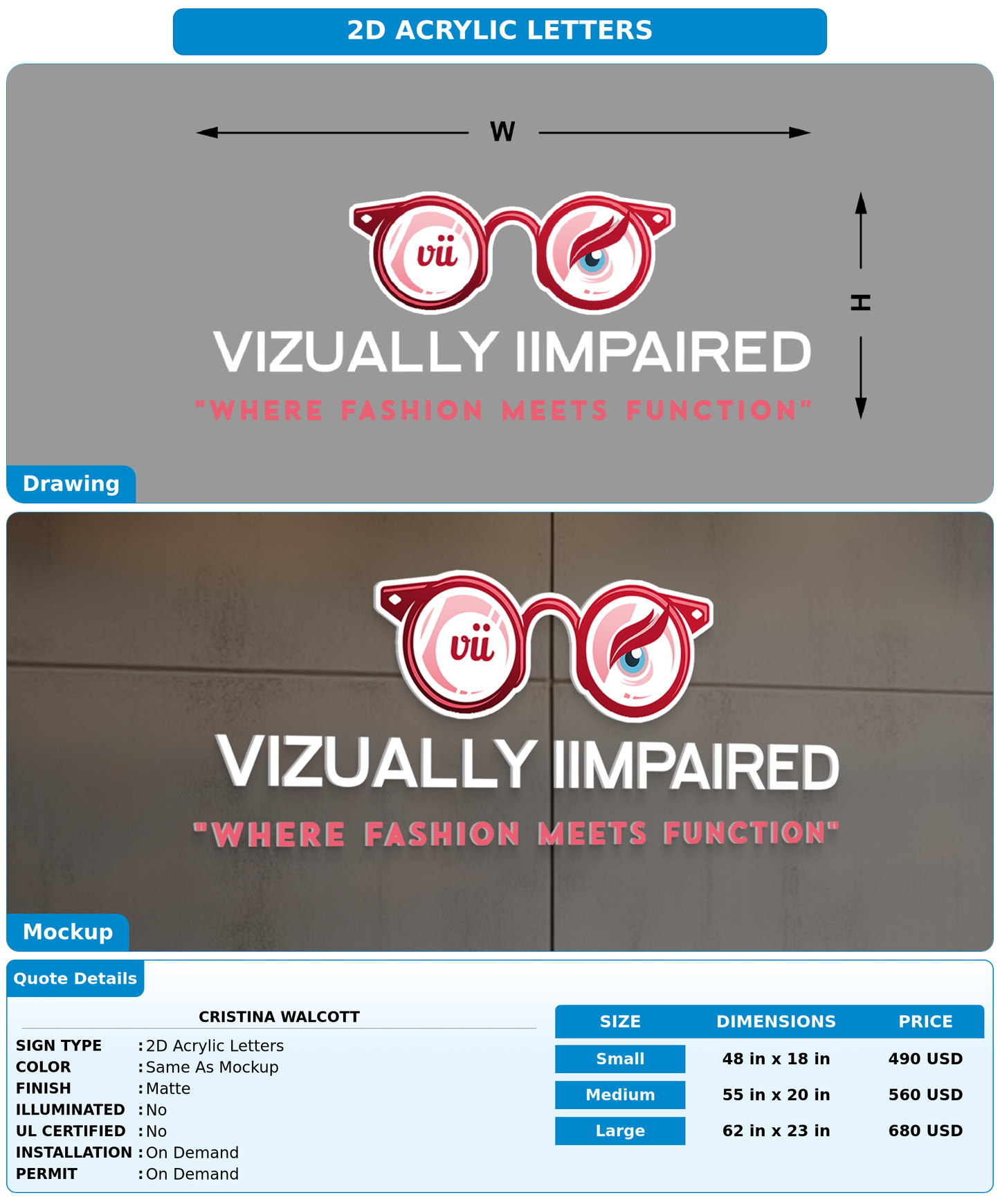 CUSTOM MOCKUP SIGN FOR CRISTINA WALCOTT
