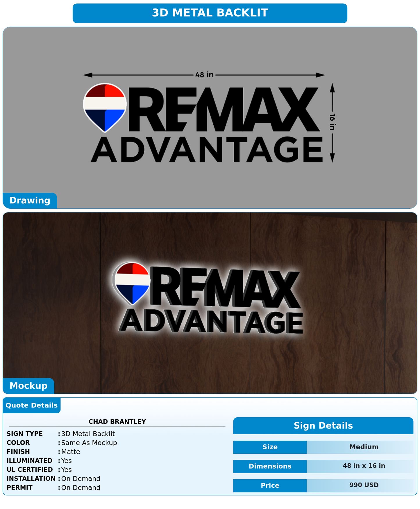 CUSTOM MOCKUP SIGN FOR Chad Brantley