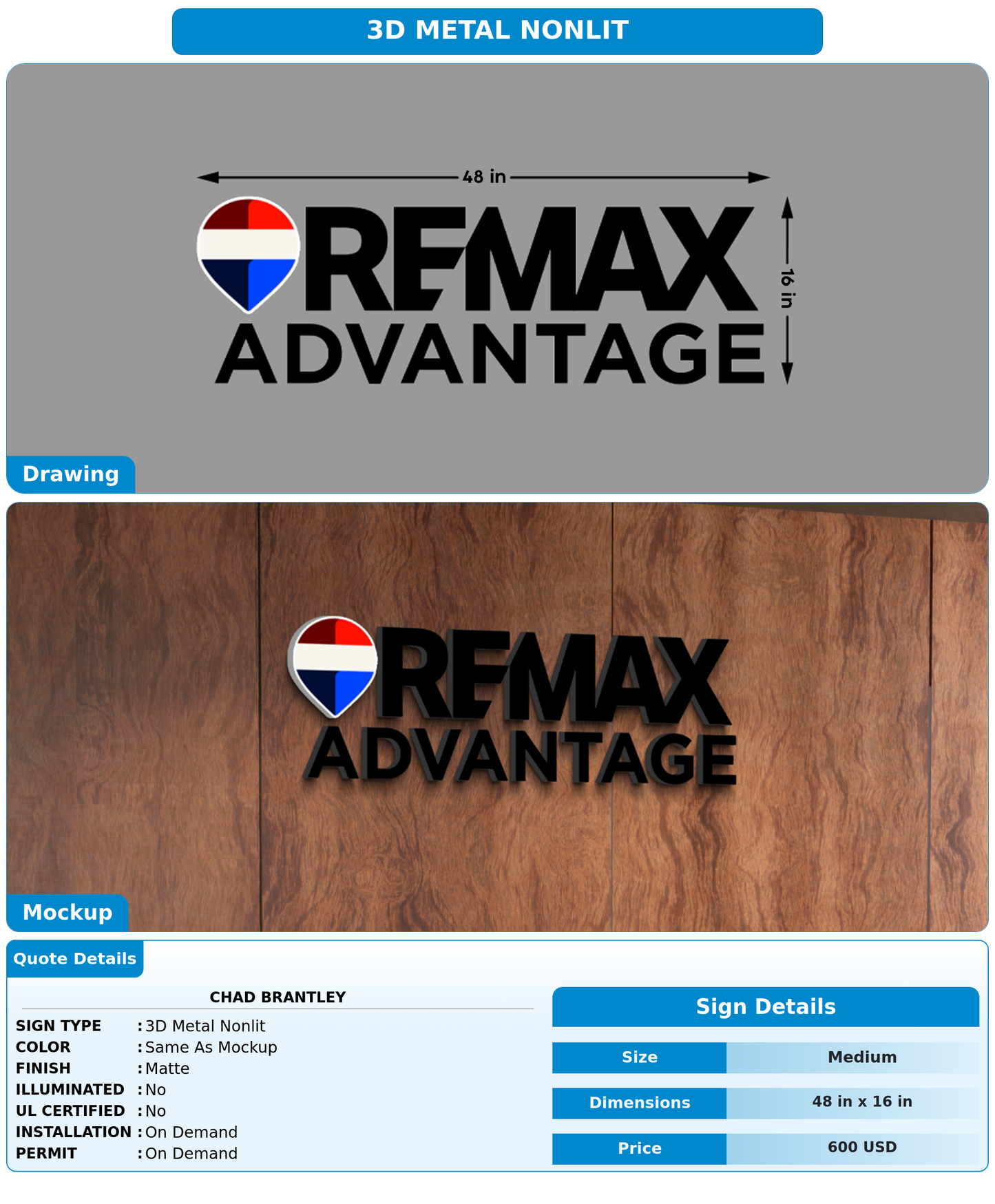 CUSTOM MOCKUP SIGN FOR Chad Brantley
