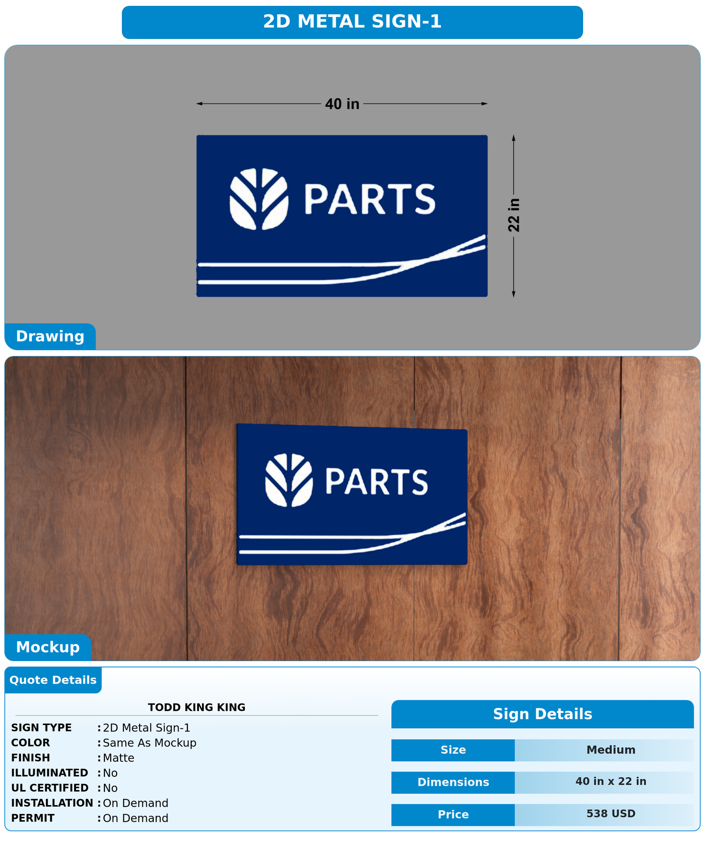 CUSTOM MOCKUP SIGN FOR Todd King King