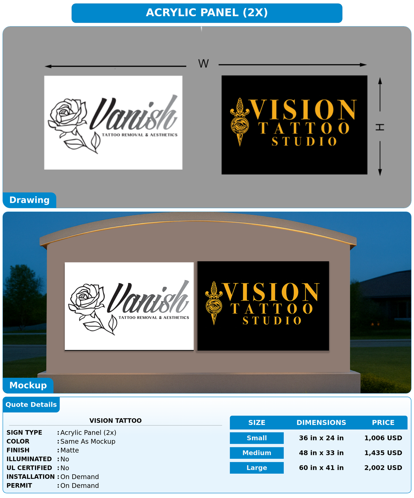 CUSTOM MOCKUP SIGN FOR Vision Tattoo