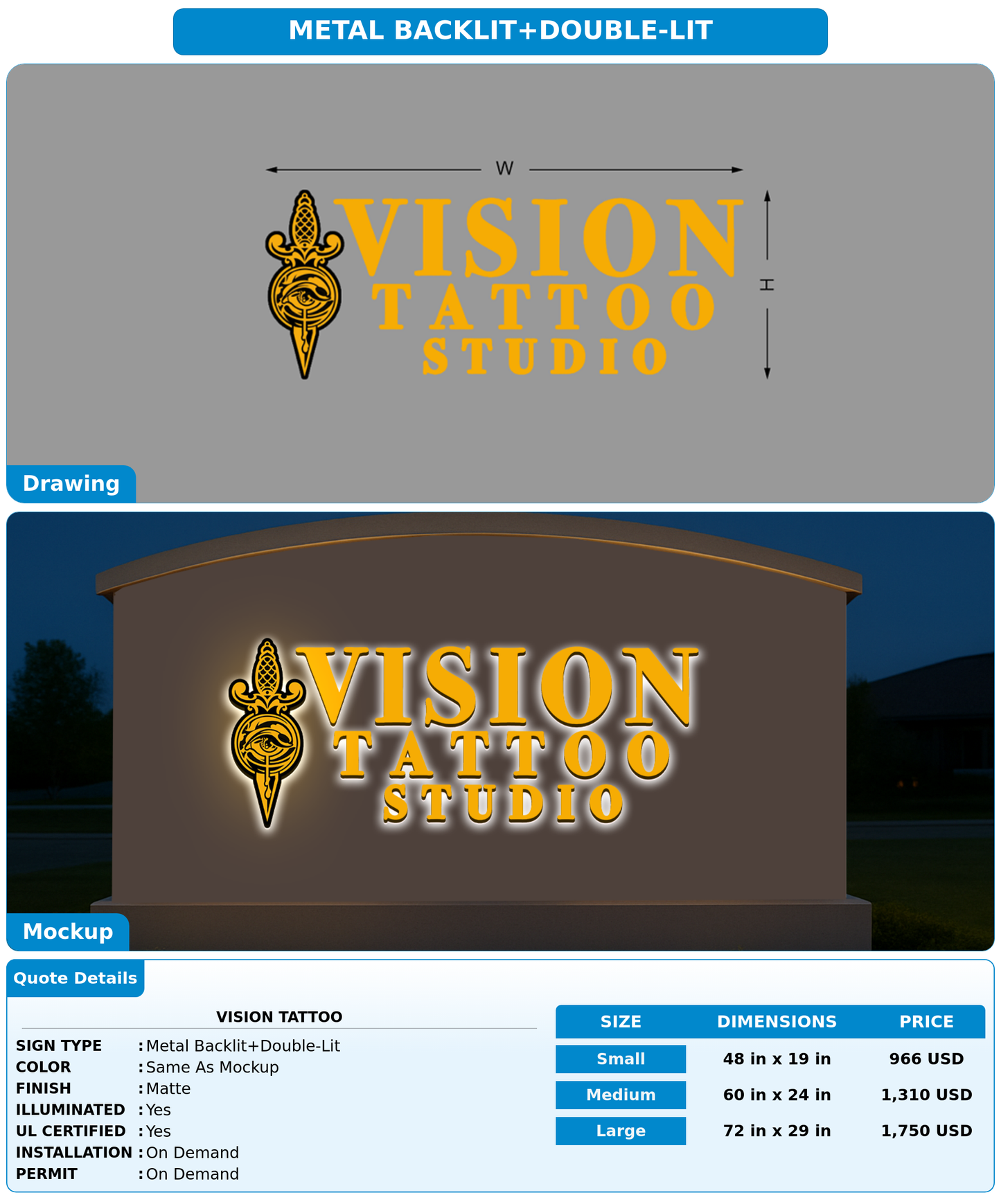 CUSTOM MOCKUP SIGN FOR Vision Tattoo