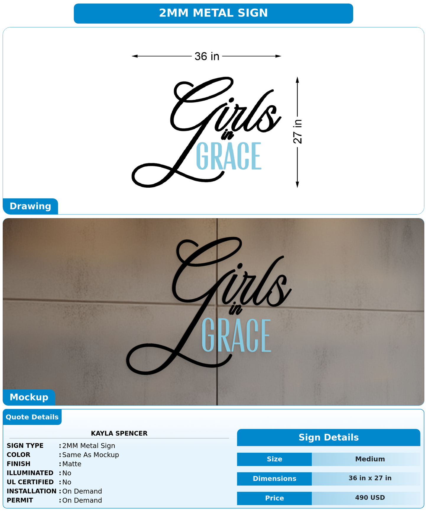 CUSTOM MOCKUP SIGN FOR Kayla Spencer