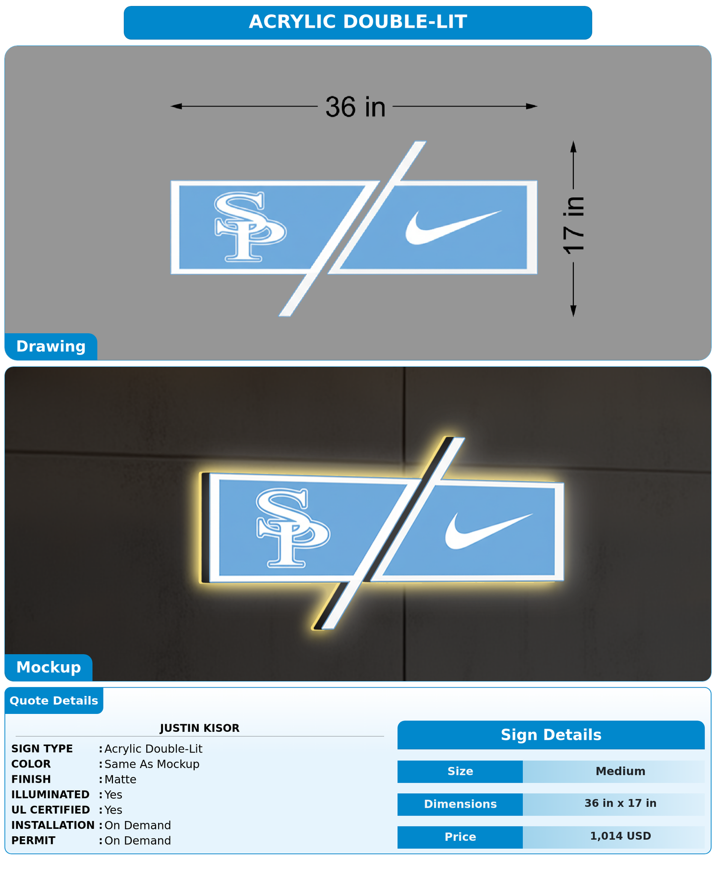 CUSTOM MOCKUP SIGN FOR Justin Kisor
