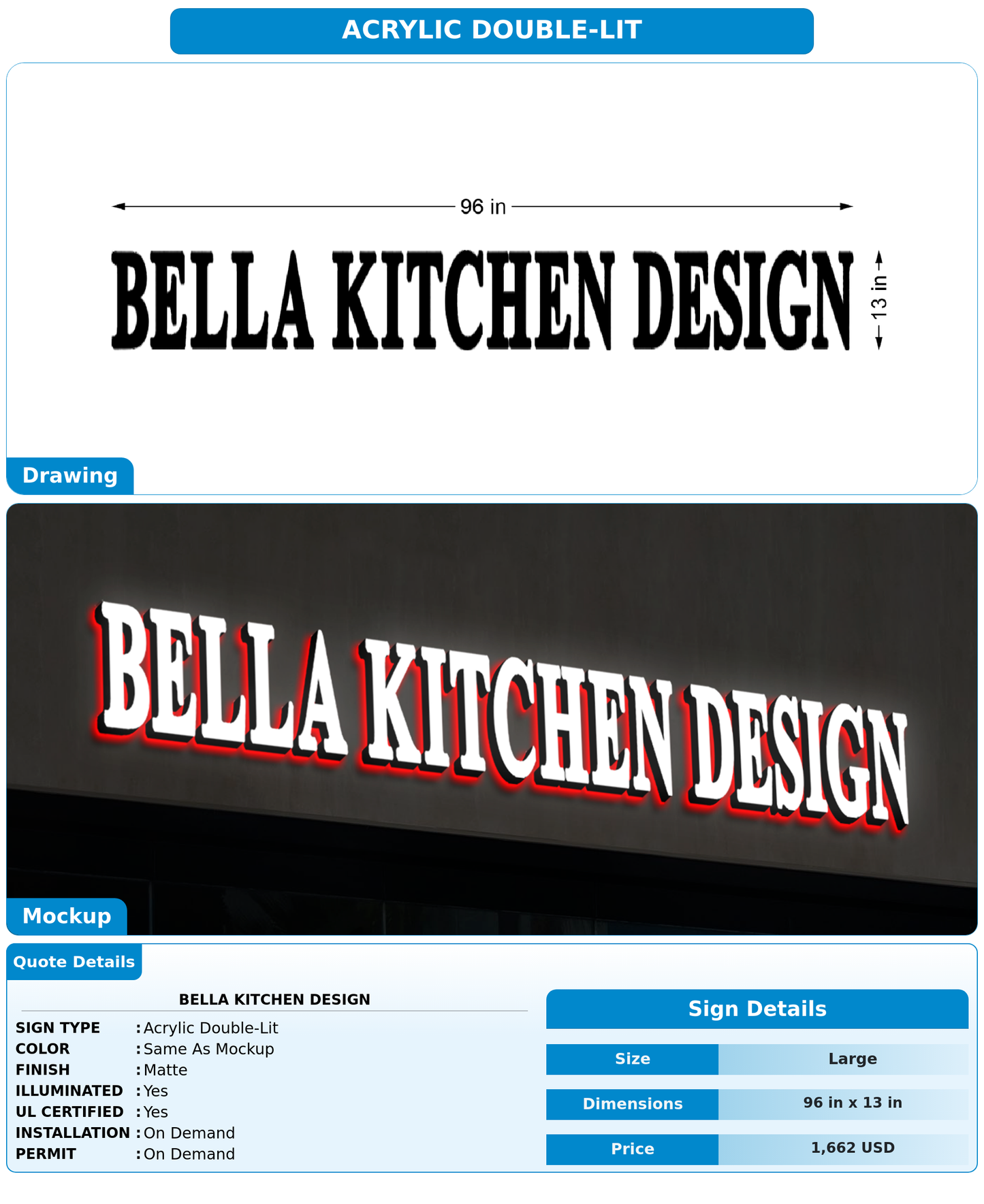 CUSTOM MOCKUP SIGN FOR Bella Kitchen Design