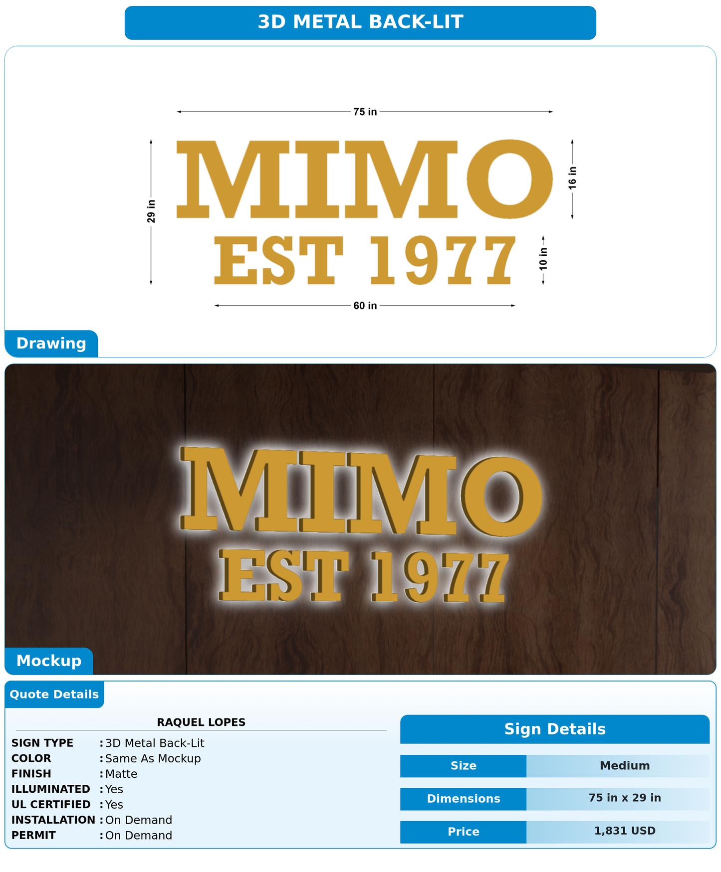 CUSTOM MOCKUP SIGN FOR Raquel Lopes
