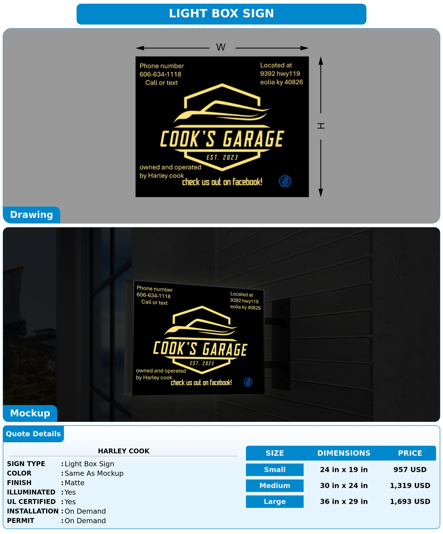 CUSTOM MOCKUP SIGN FOR Harley cook