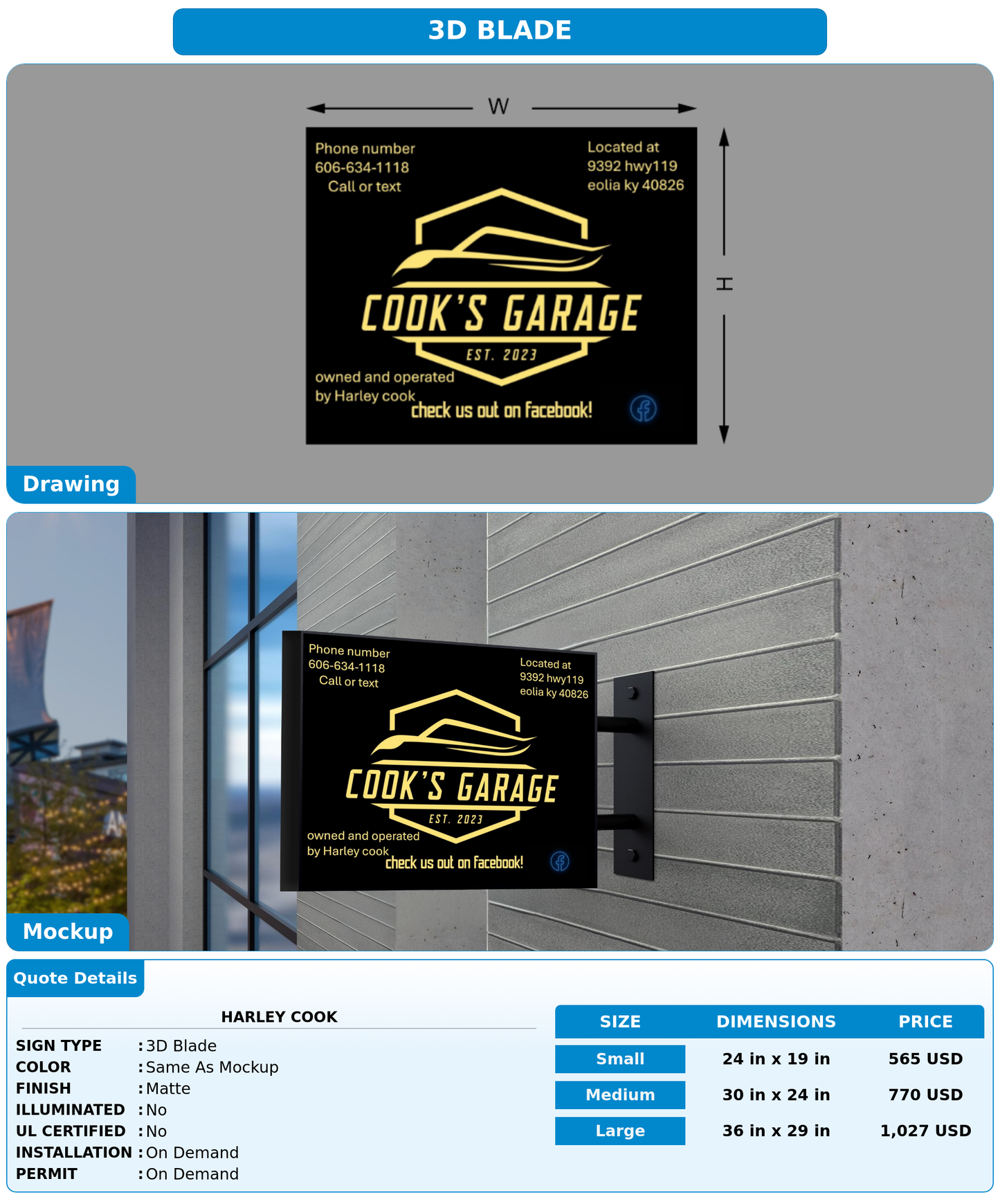 CUSTOM MOCKUP SIGN FOR Harley cook