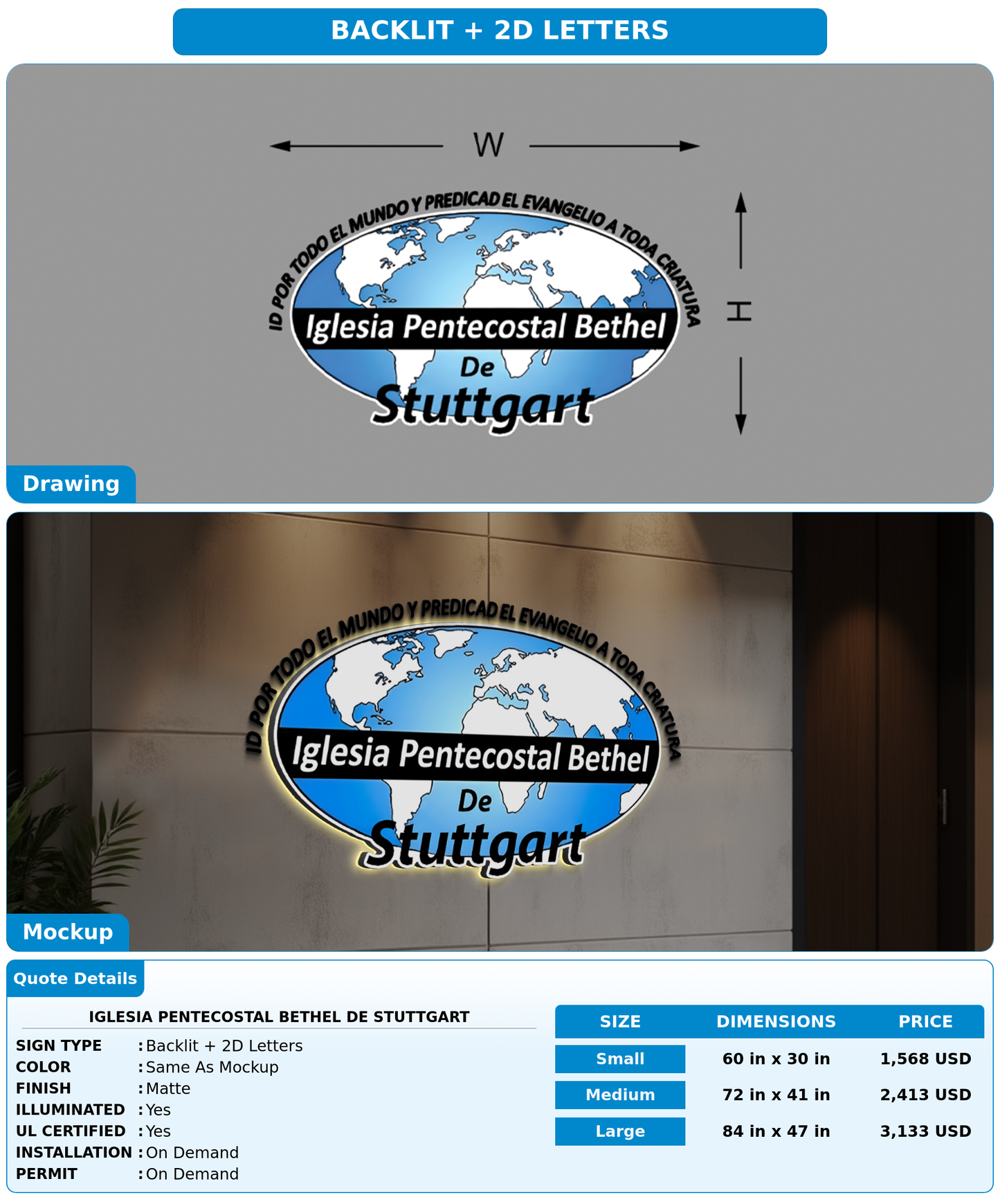 CUSTOM MOCKUP SIGN FOR Iglesia Pentecostal Bethel de Stuttgart