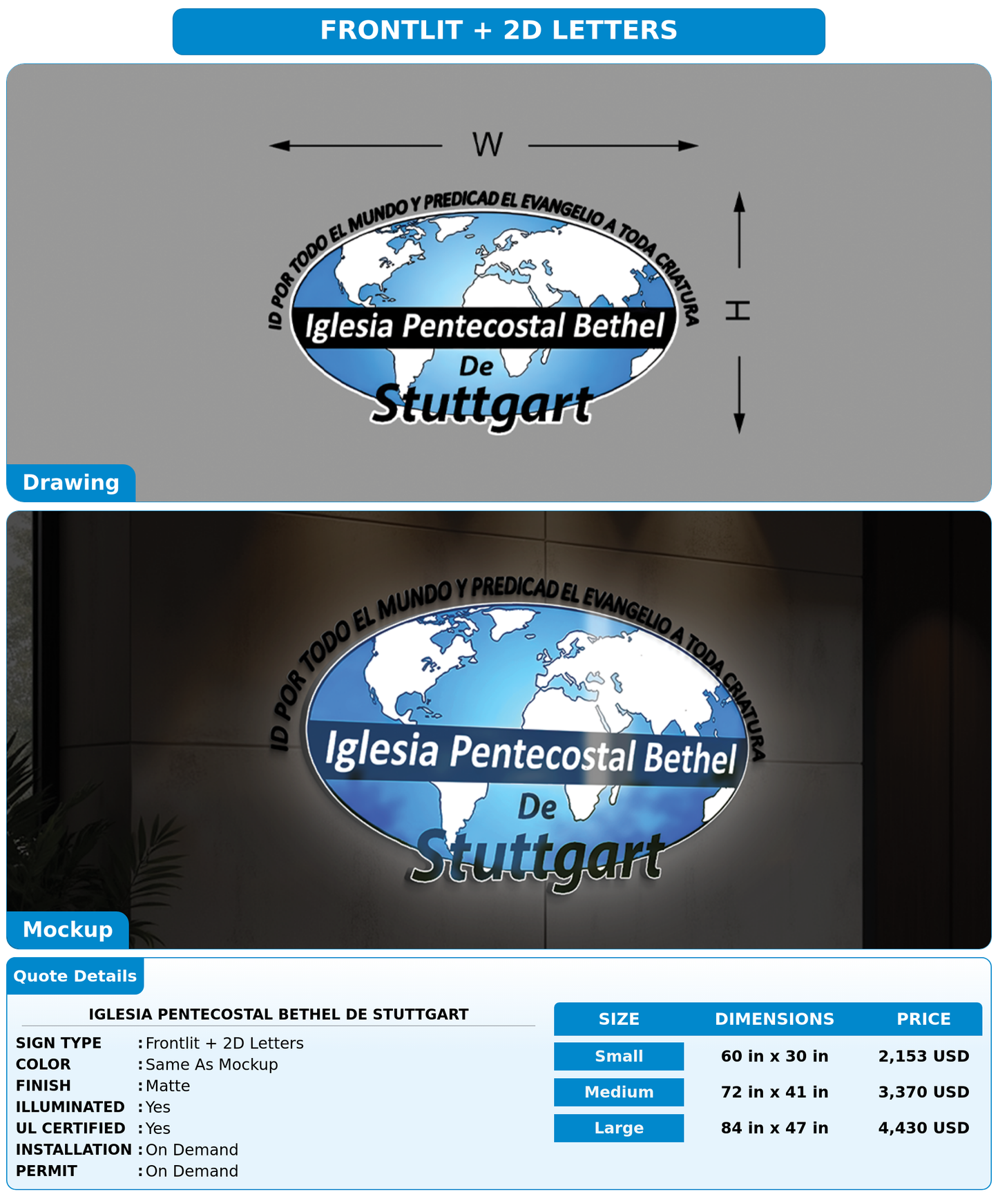 CUSTOM MOCKUP SIGN FOR Iglesia Pentecostal Bethel de Stuttgart