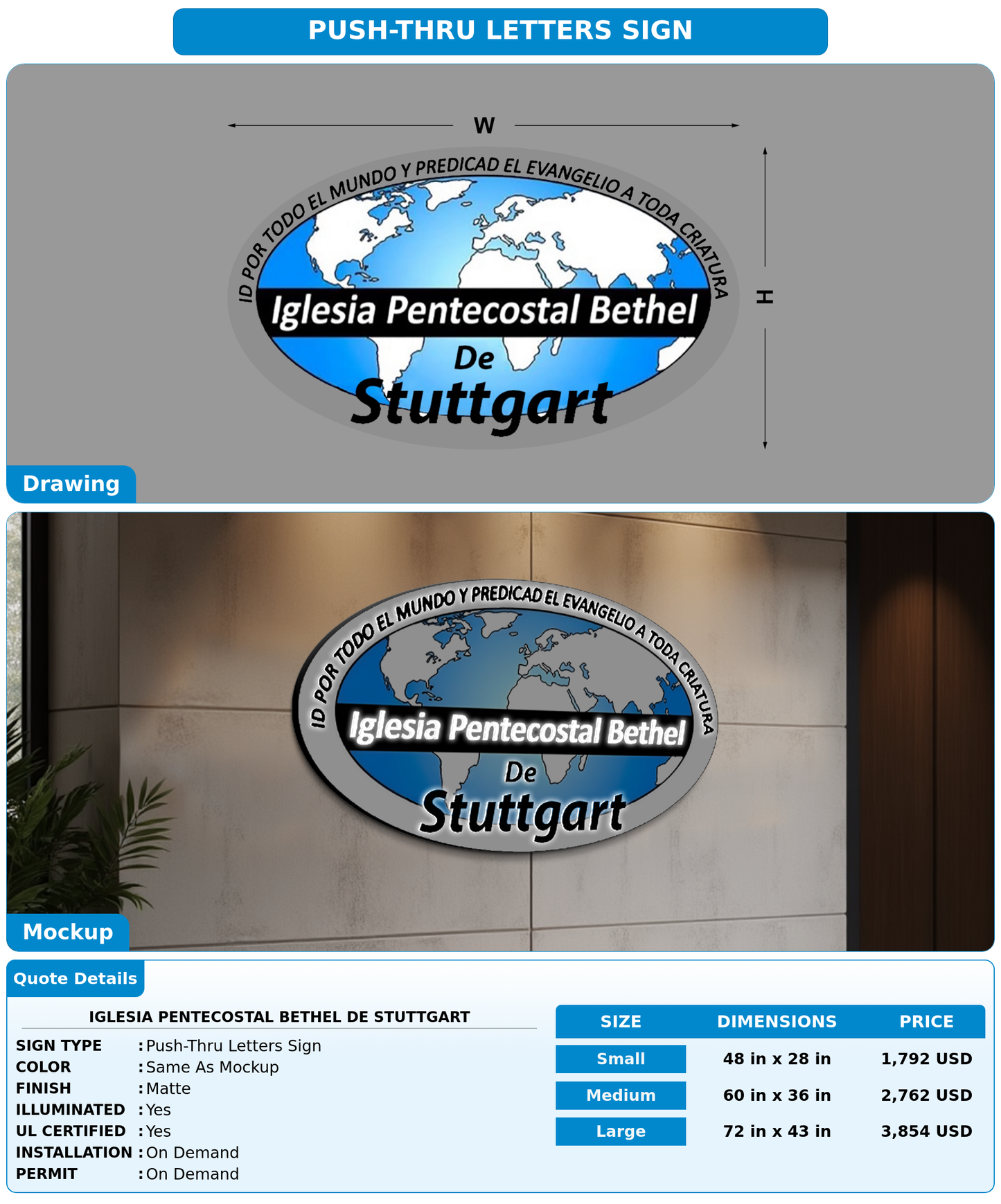 CUSTOM MOCKUP SIGN FOR Iglesia Pentecostal Bethel de Stuttgart