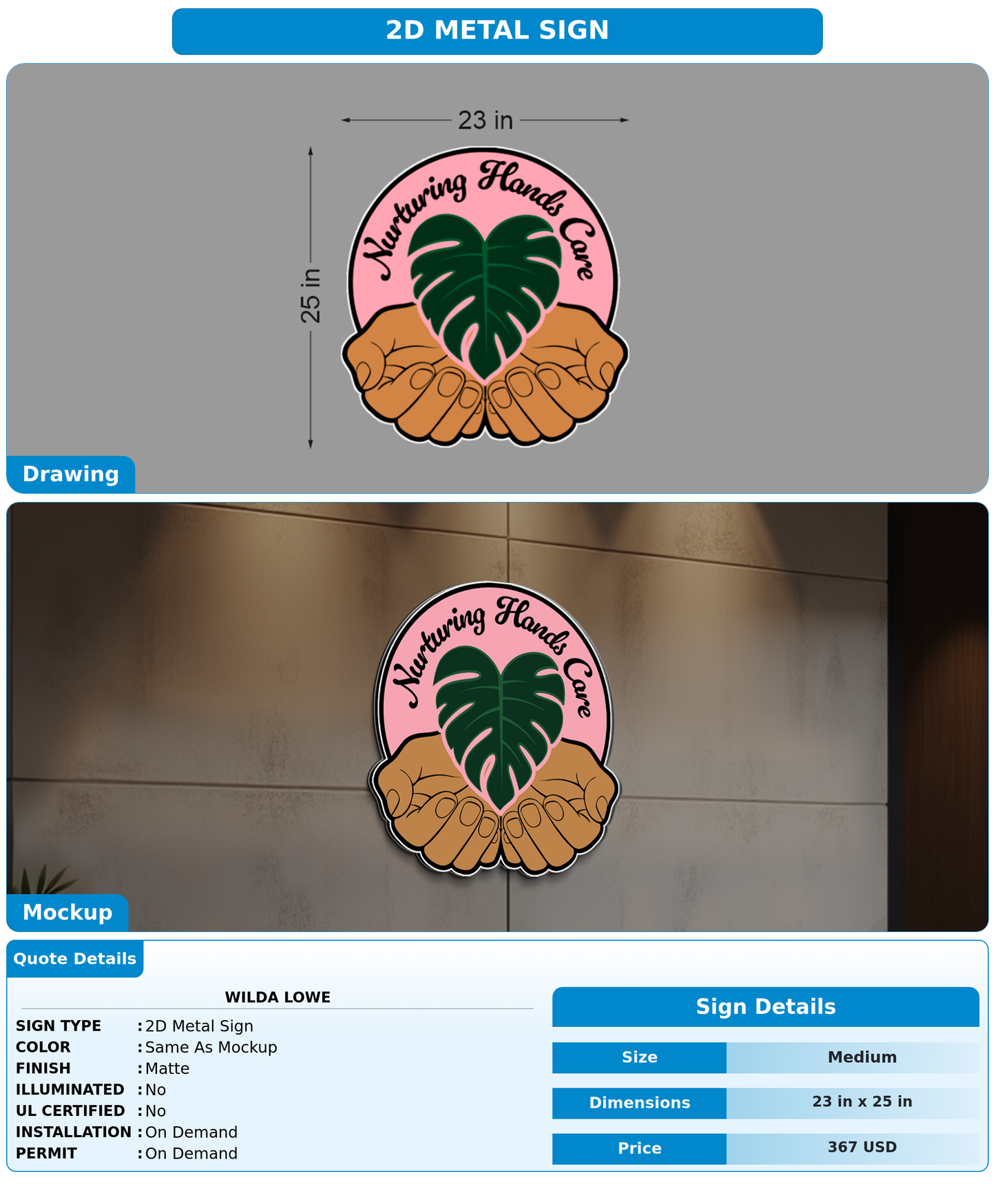 CUSTOM MOCKUP SIGN FOR Wilda Lowe