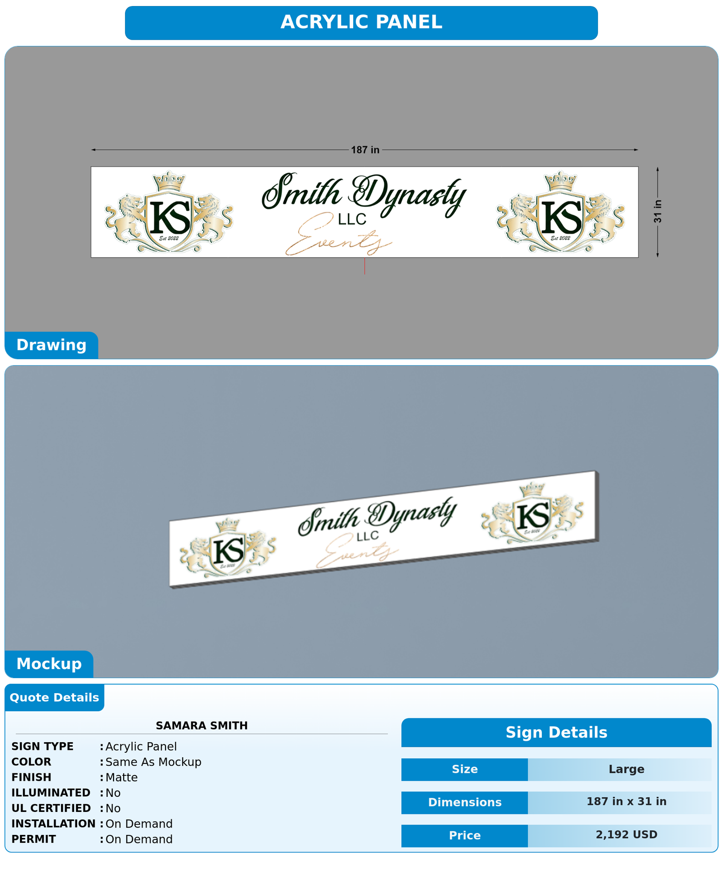 CUSTOM MOCKUP SIGN FOR Samara Smith