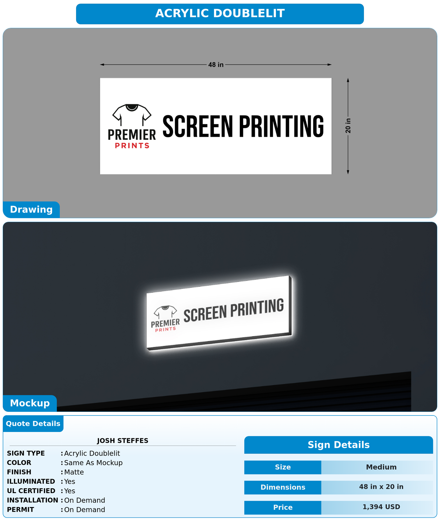 CUSTOM MOCKUP SIGN FOR Josh steffes