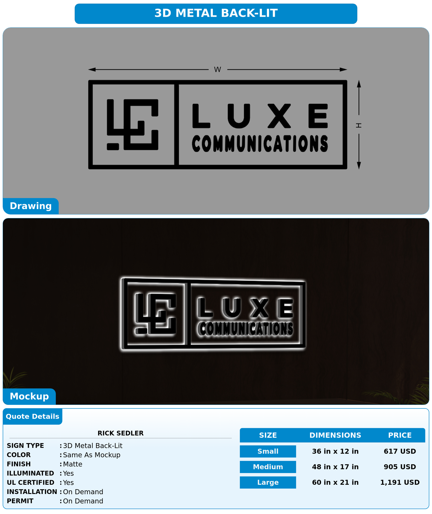 CUSTOM MOCKUP SIGN FOR Rick Sedler