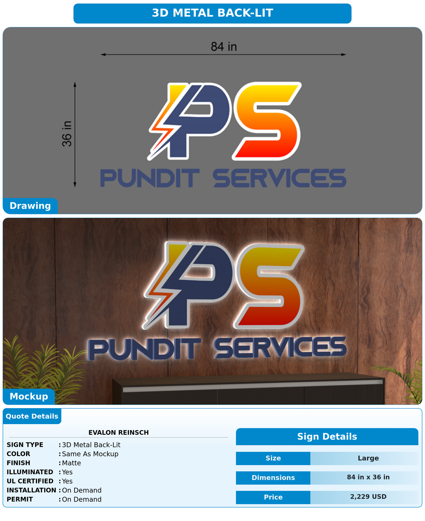 CUSTOM MOCKUP SIGN FOR Evalon Reinsch