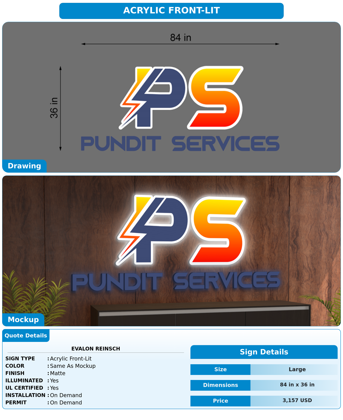 CUSTOM MOCKUP SIGN FOR Evalon Reinsch