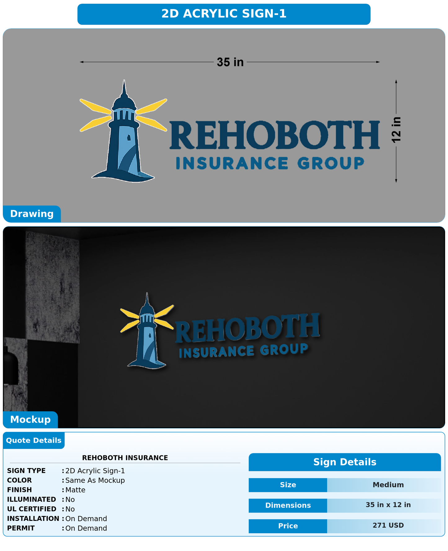 CUSTOM MOCKUP SIGN FOR Rehoboth insurance