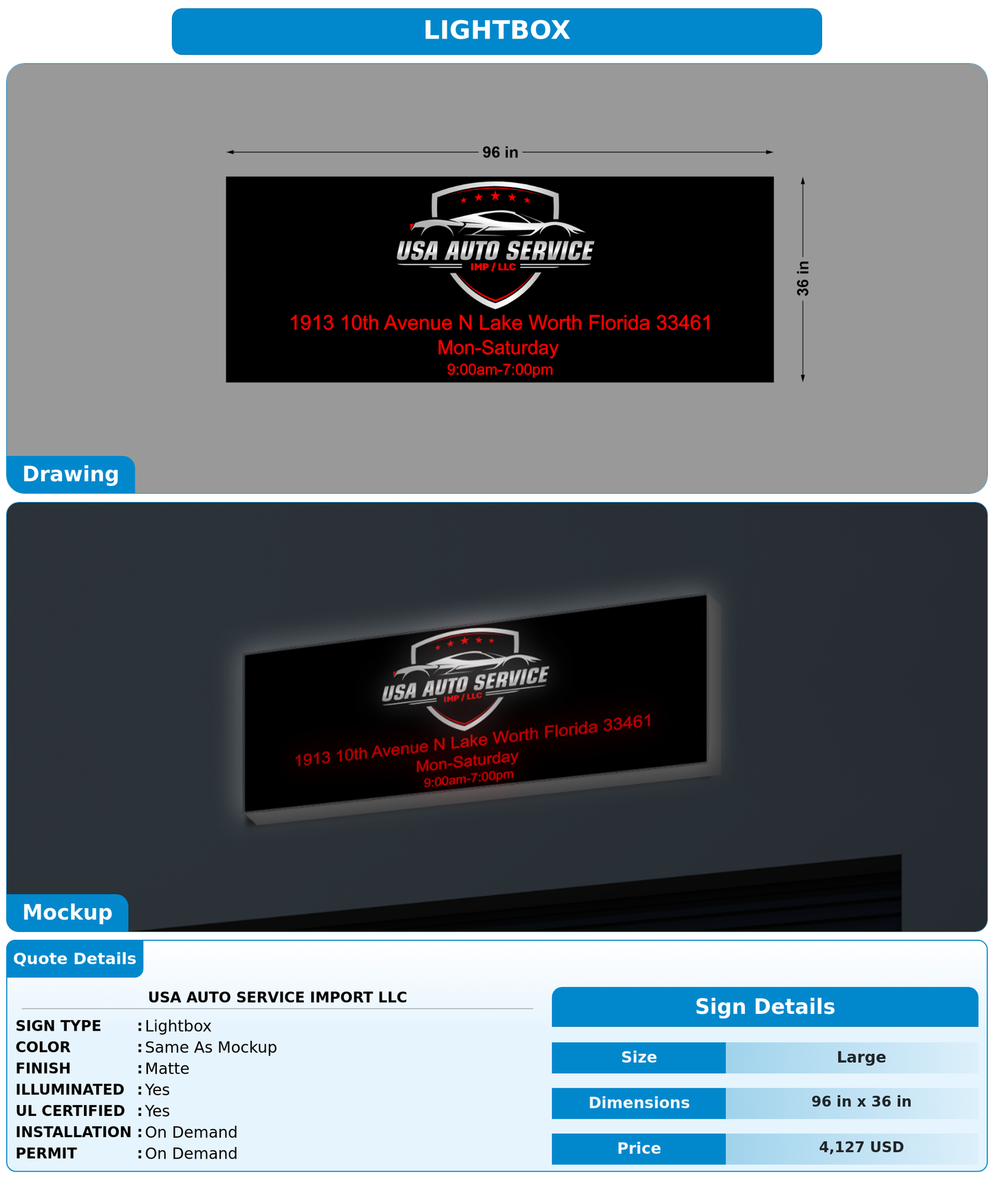 CUSTOM MOCKUP SIGN FOR Usa Auto Service Import Llc