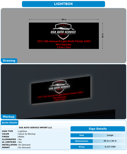 CUSTOM MOCKUP SIGN FOR Usa Auto Service Import Llc