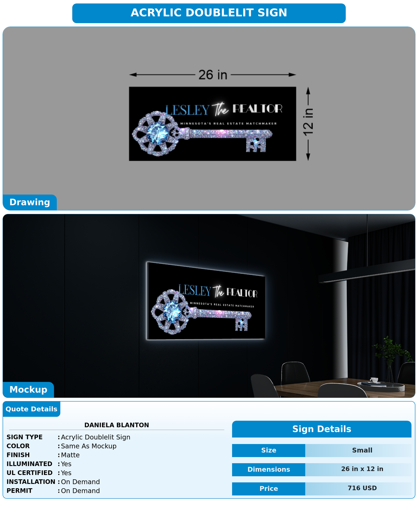 CUSTOM MOCKUP SIGN FOR Daniela Blanton