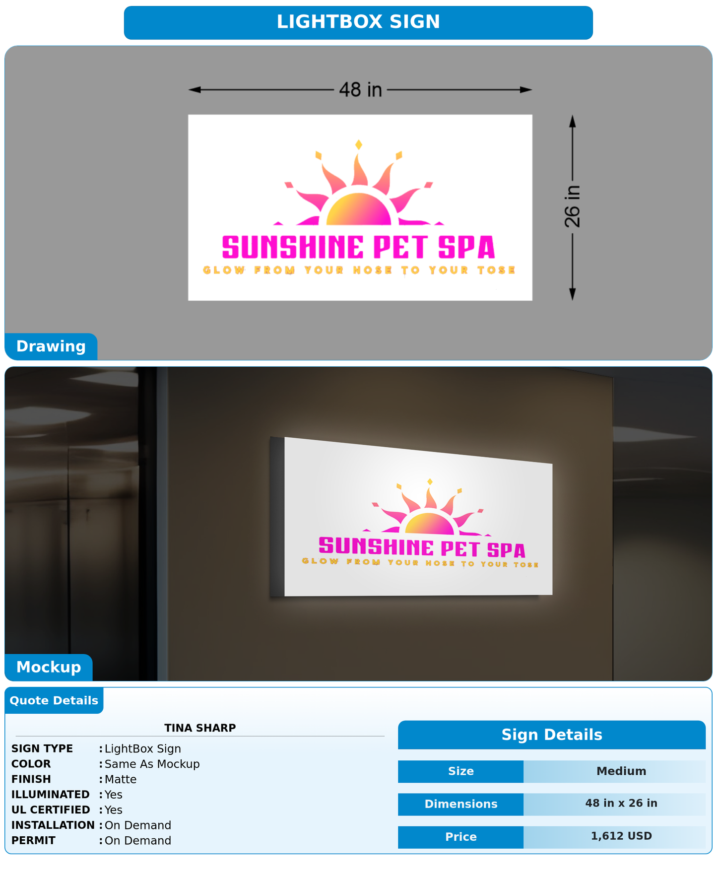 CUSTOM MOCKUP SIGN FOR Tina Sharp