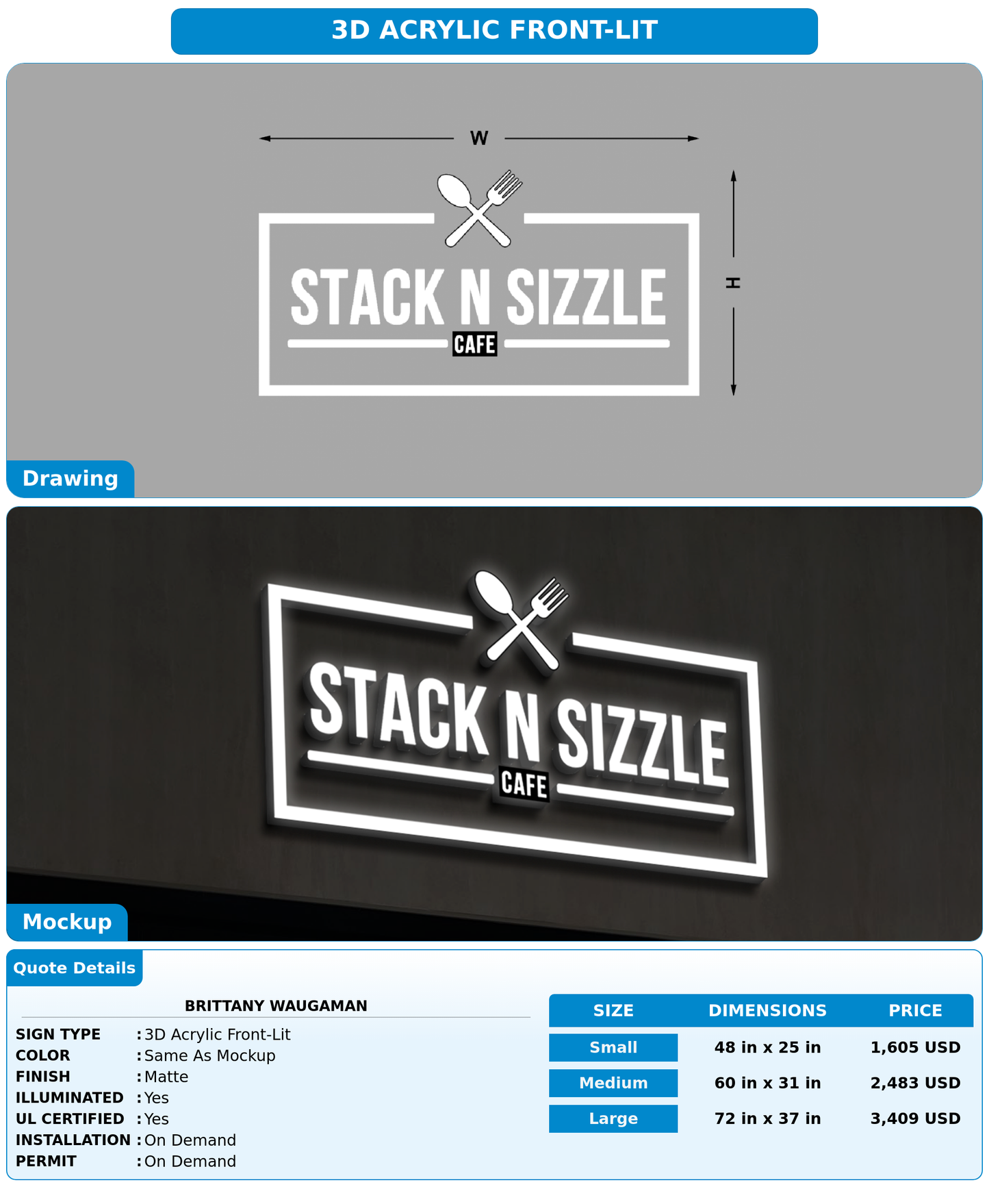 CUSTOM MOCKUP SIGN FOR Brittany Waugaman