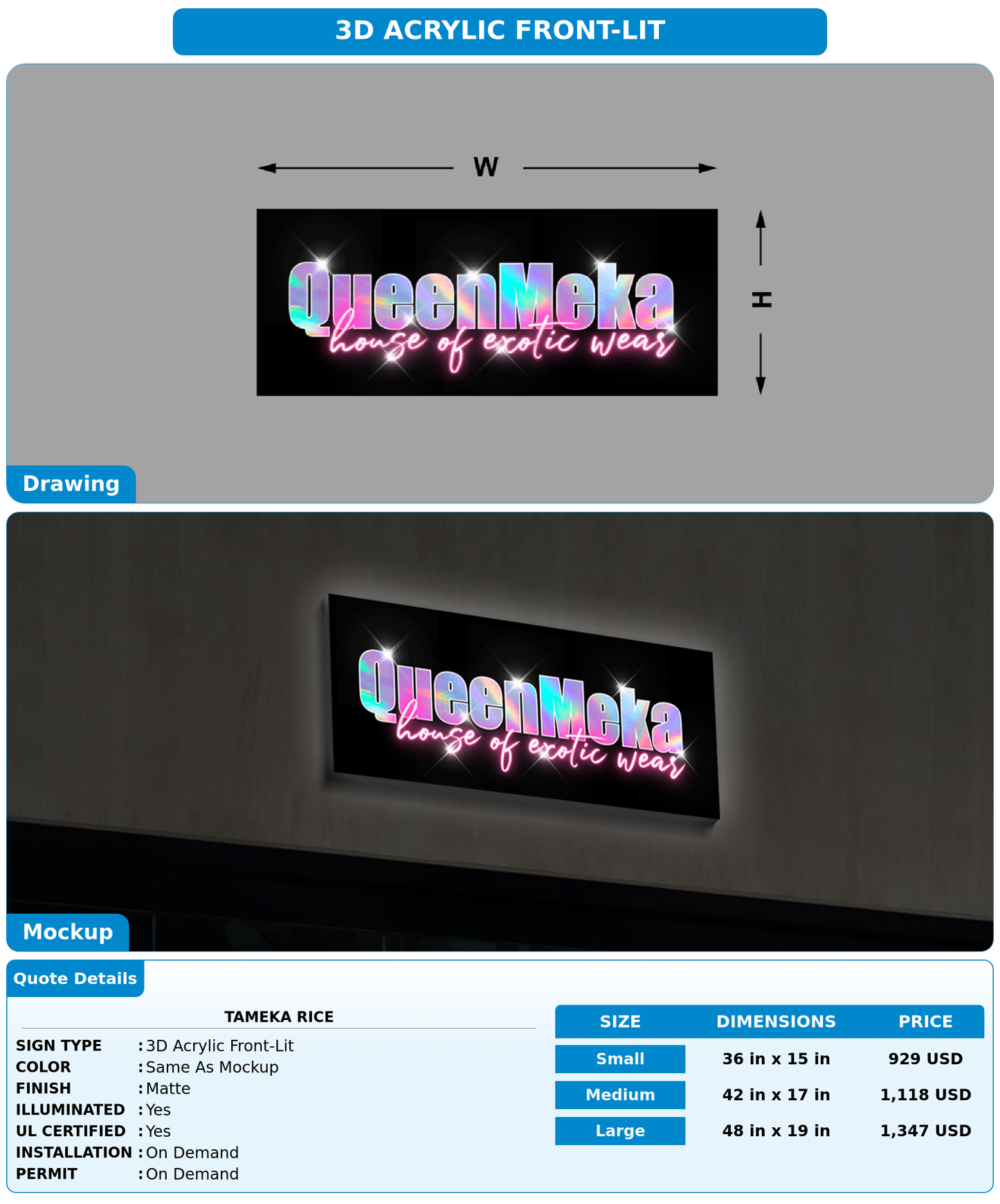 CUSTOM MOCKUP SIGN FOR Tameka Rice