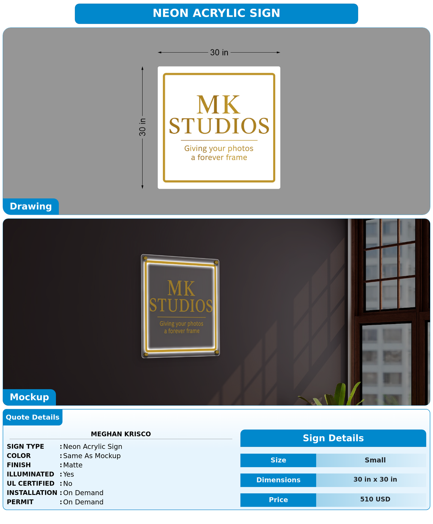 CUSTOM MOCKUP SIGN FOR Meghan Krisco