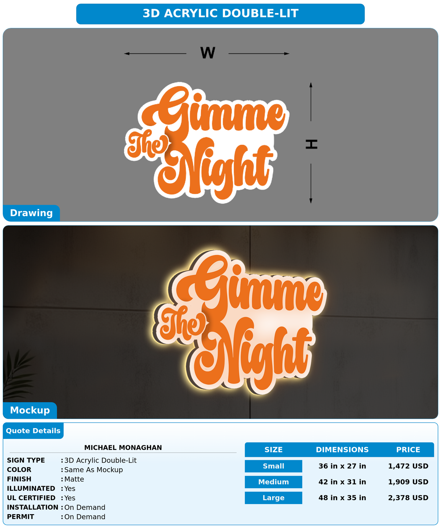 CUSTOM MOCKUP SIGN FOR Michael Monaghan