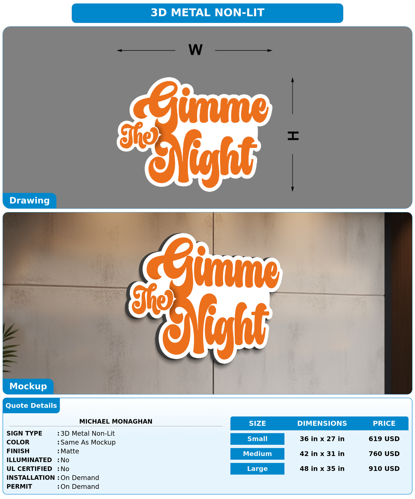 CUSTOM MOCKUP SIGN FOR Michael Monaghan