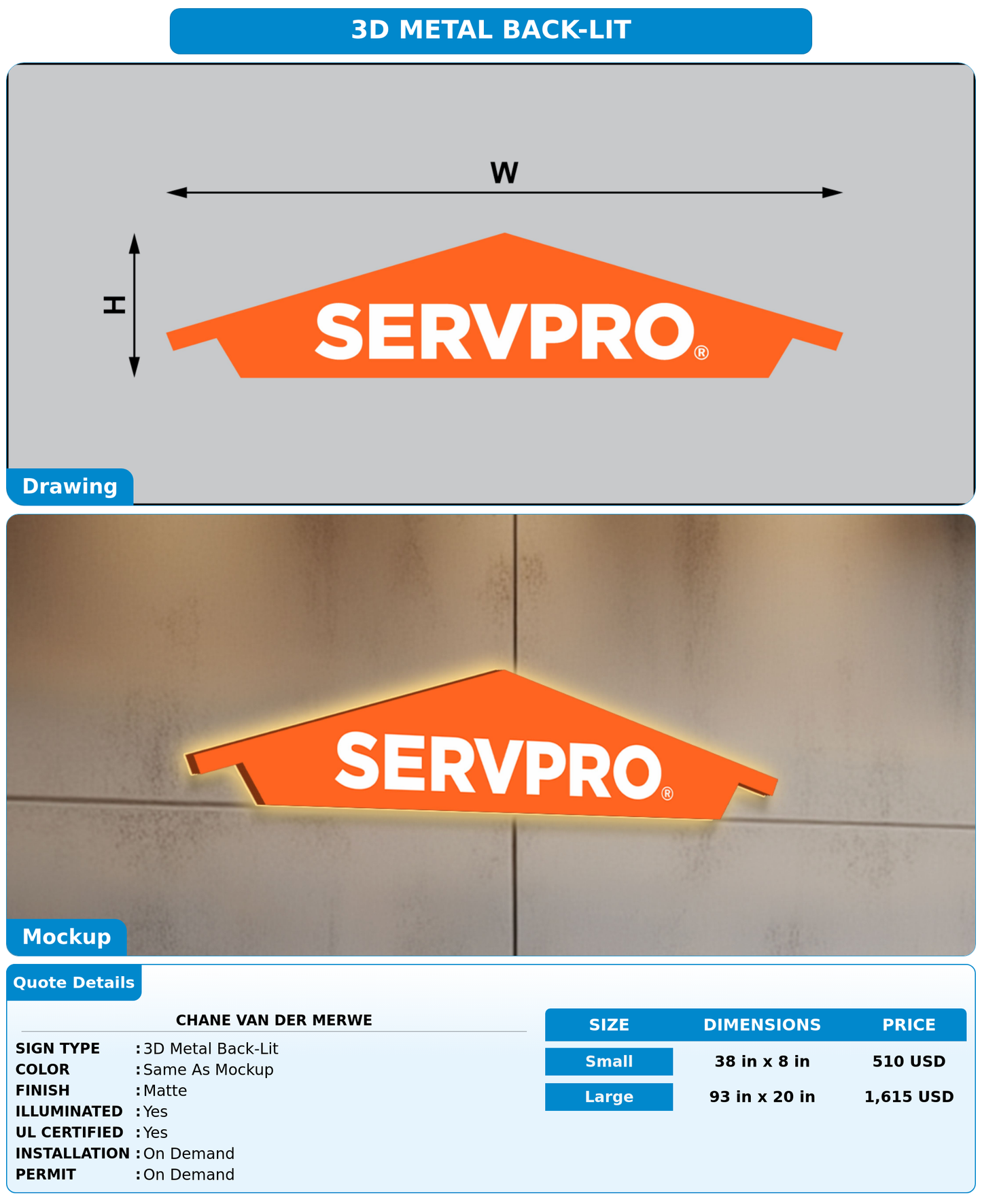 CUSTOM MOCKUP SIGN FOR Chane Van Der Merwe