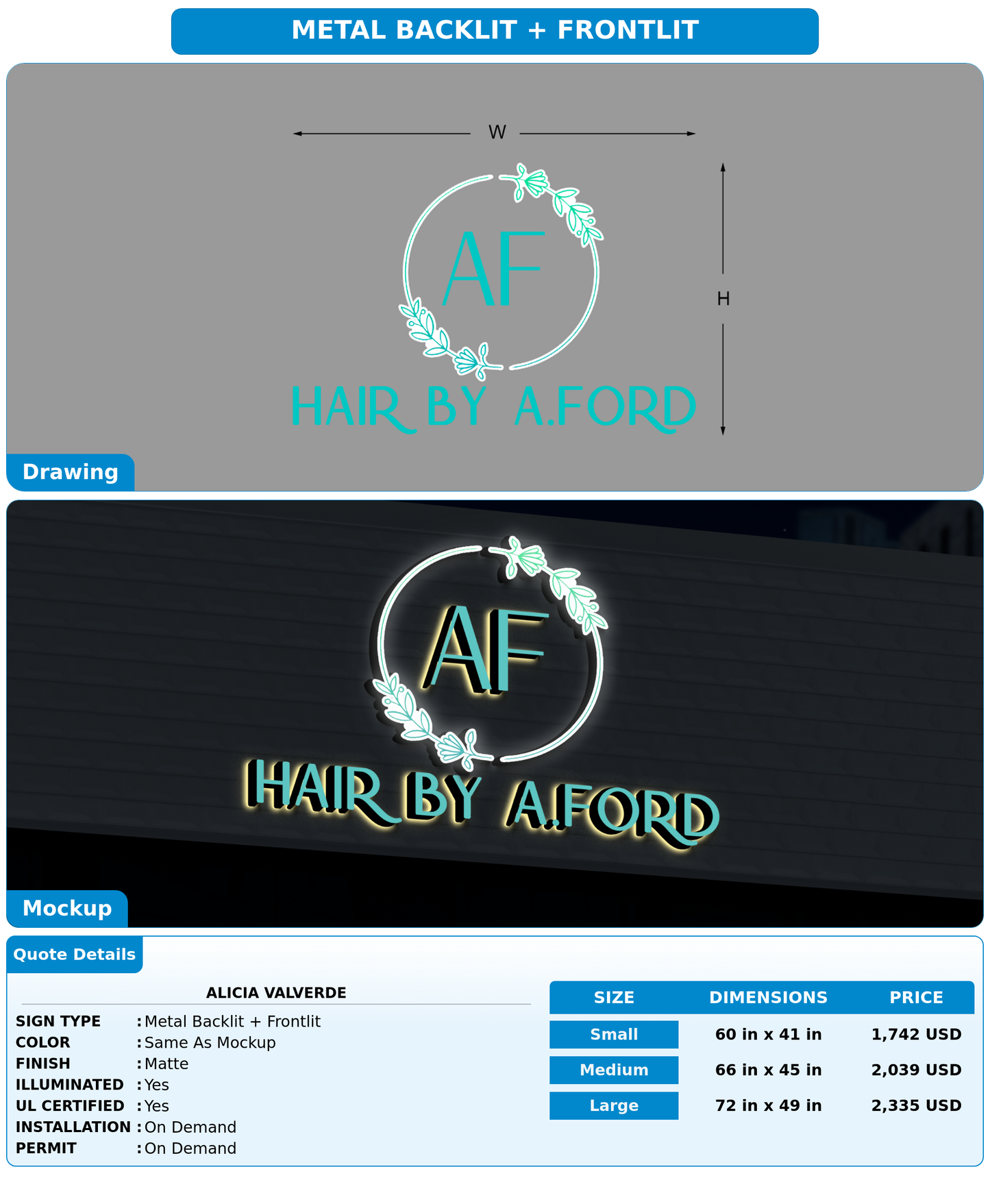 CUSTOM MOCKUP SIGN FOR Alicia Valverde